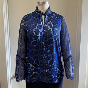 Elie Tahari Blue and Black Leopard Blouse